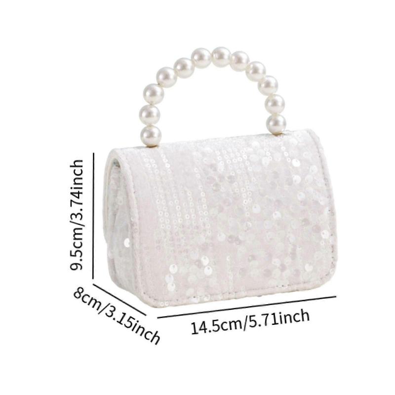Little Girl Handbag Beading Handle Chic Purse for Daily Birthday Gift Events Milky White