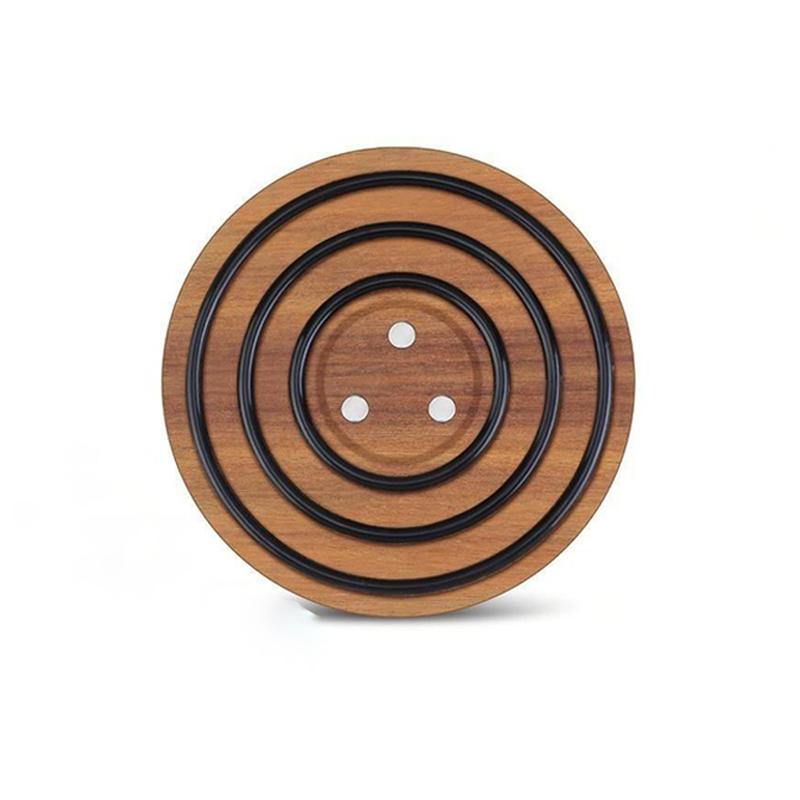 Round Acacia Wood Heat Insulation And Anti-Slip Pot Pad, Black Silicone Ring Magnetic Heating Pot, Bowl And Plate Anti-Scald Pad