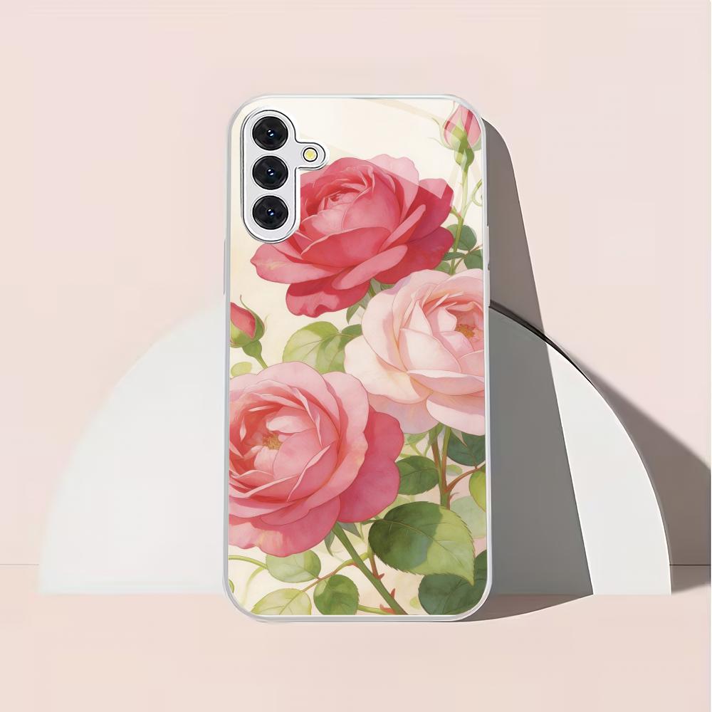 Flower patterned glass phone case suitable for Samsung Galaxy S26 S25 S24 S23 S22 S20 FE/Ultra/Plus anti drop back cover