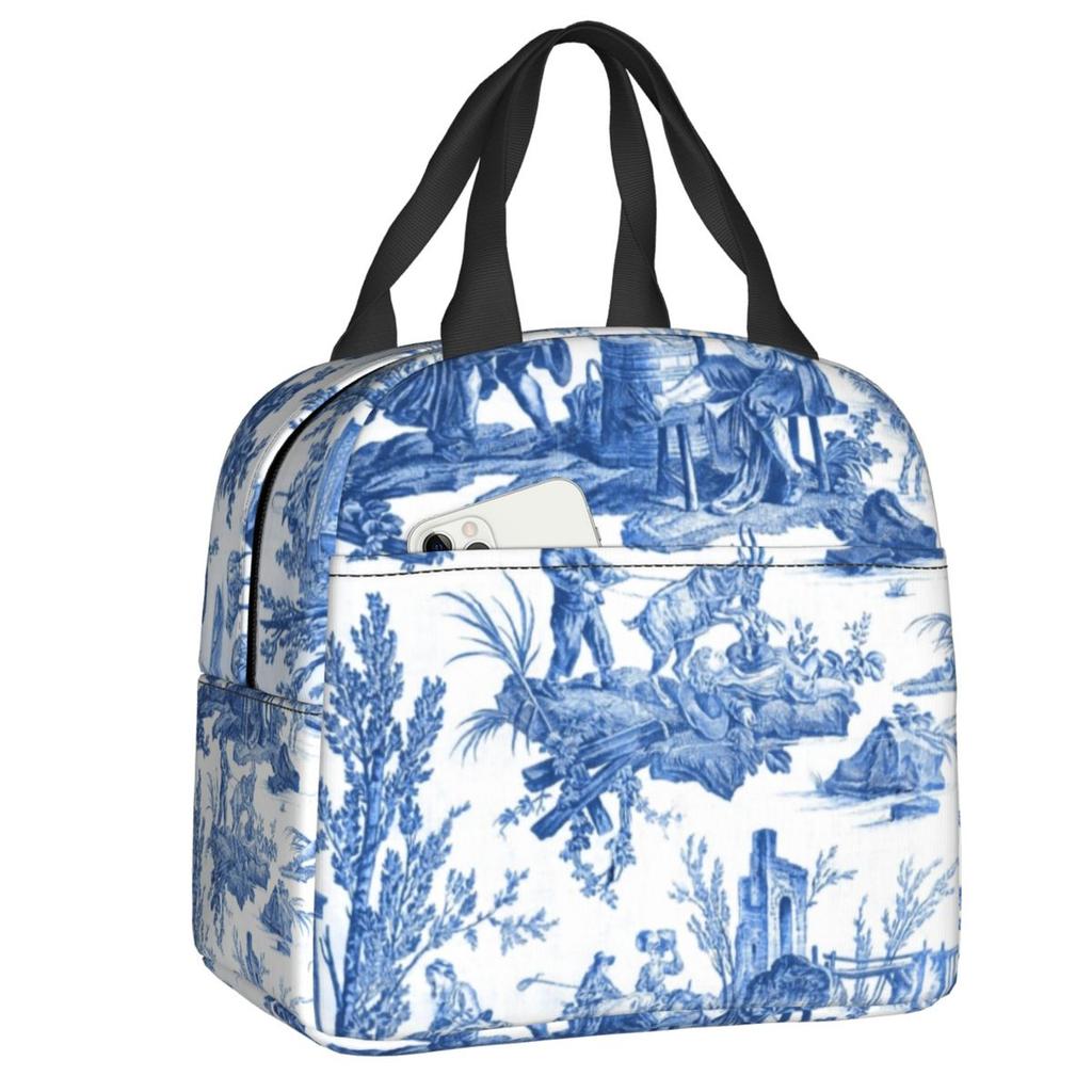 Custom Purple Flower Toile De Jouy Inspired Pattern Insulated Lunch Tote Bag for Women Portable Cooler Thermal Food Lunch Box