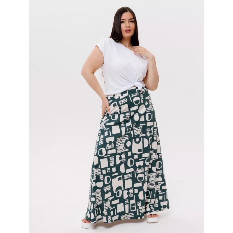 Damen Midi-Rock mit Print, Elastischer High-Waist Fließender A-Linien-Rock