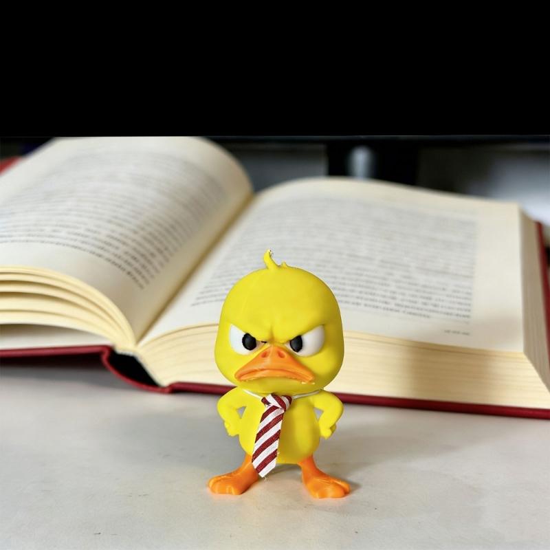 Christmas Duck Figurines Funny Angry Yellow Duck Desk Decors with Yellow Coloring, Contrasting Beaks and Feet, Frowning Features and Striped Neckwear