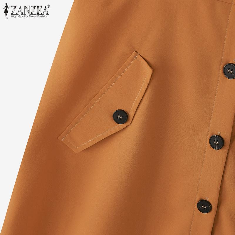 ZANZEA Women Summer Turn Down Collar Casual Sleeveless Long Dress