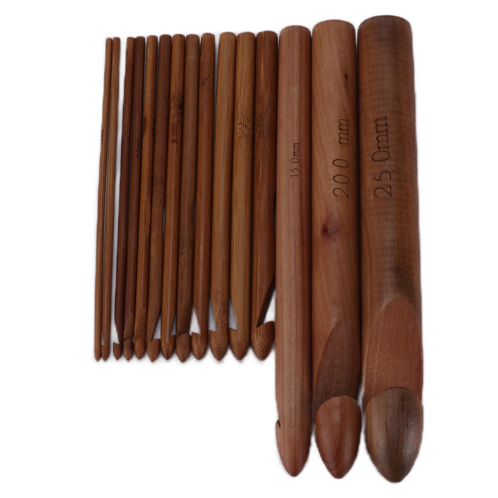 15Pcs Crochet Hooks 20cm Carbonized Large Ergonomic Extra Thick Bamboo Crochets for Beginners