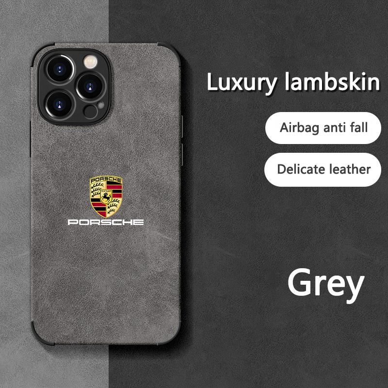 Für Porsche Embleme Wildleder All-inclusive Handyhülle für iPhone 16 15 13 14 11 12 Pro Max 12 Mini 7 8 XR X XS 16 Plus 15 Pro Max Hülle