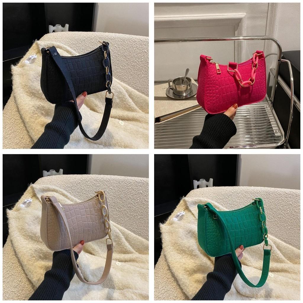 Fashionable Felt Crossbody Bag For Women Adorable Small Square Purse In Black And Pink