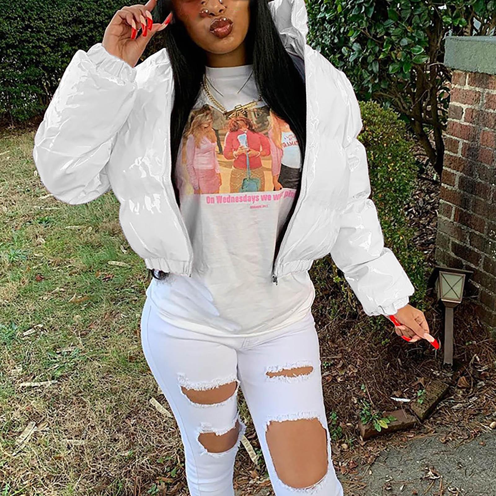 

Однотонный зеркальный кардиган на молнии из искусственной кожи с воротником-стойкой, белая женская куртка на утином пуху XXL белый