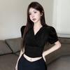 Women's Korean V-Neck Sparkling Cross Waist Chic Top