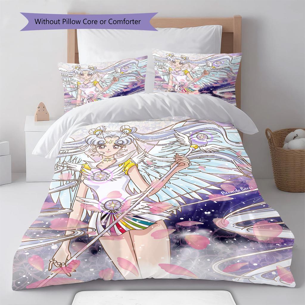 Sailor Moon Sparkling Stars Bedding Set Anime Duvet Cover Polyester Soft Comforter Bedroom Set -QJY