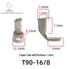 T90 Copper Tube Terminal, 90-Degree Right-Angle Bend Crimp Lug, T90-6/5 To T90-240/16 Copper Wire Lug