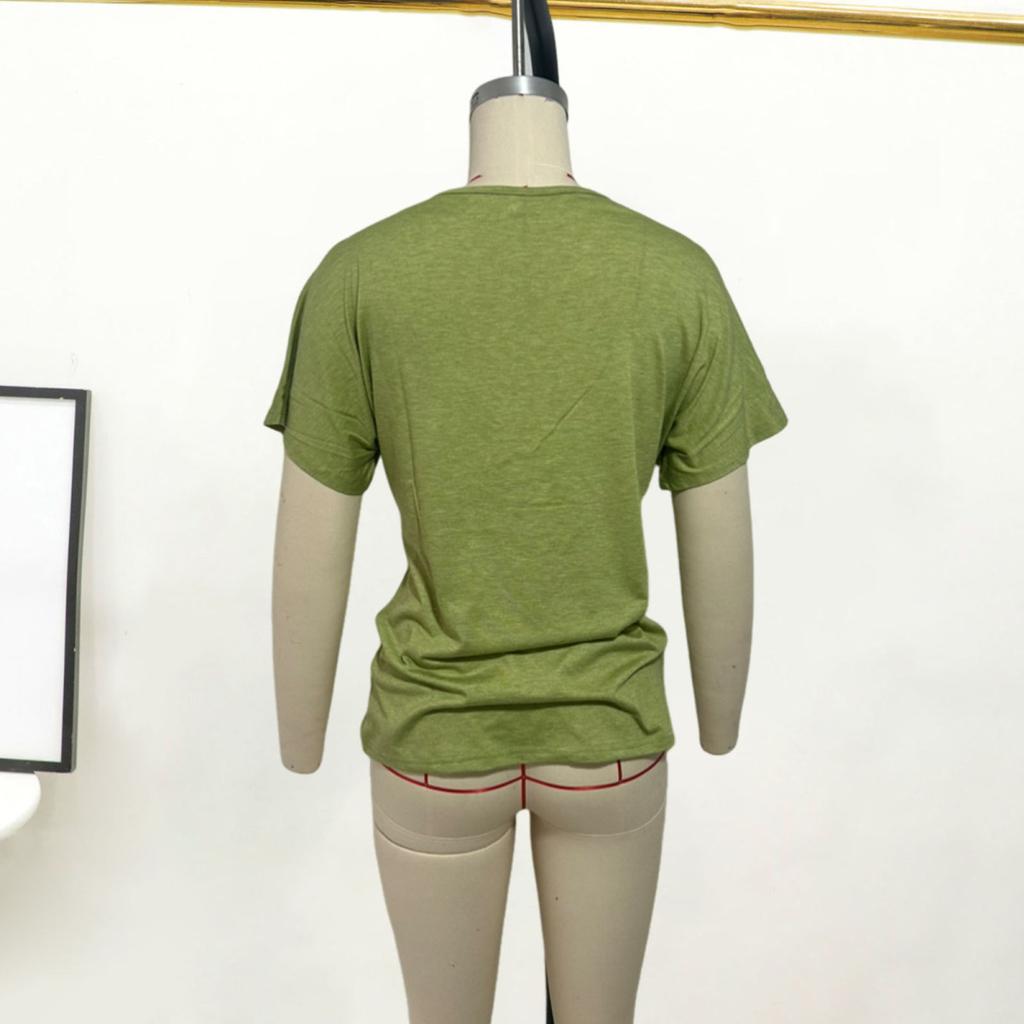 Yousheng Damen T-Shirt V-Ausschnitt Kurzarm Locker Geschnittenes T-Shirt Knöpfe Dekor Einfarbig Pullover Tops Alltagskleidung