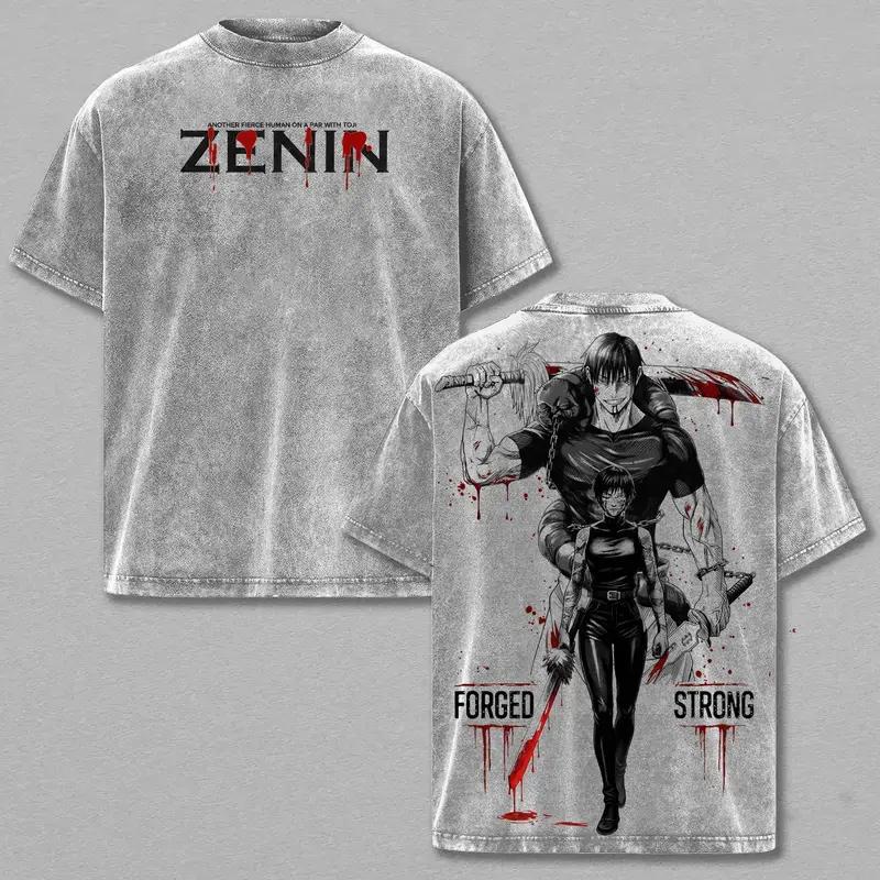 Fushiguro Toji Jujutsu Kaisen T Shirt Zenin Maki Printed Vintage Washed T-shirt Men's Clothing Cotton Short Sleeve Tees Tops