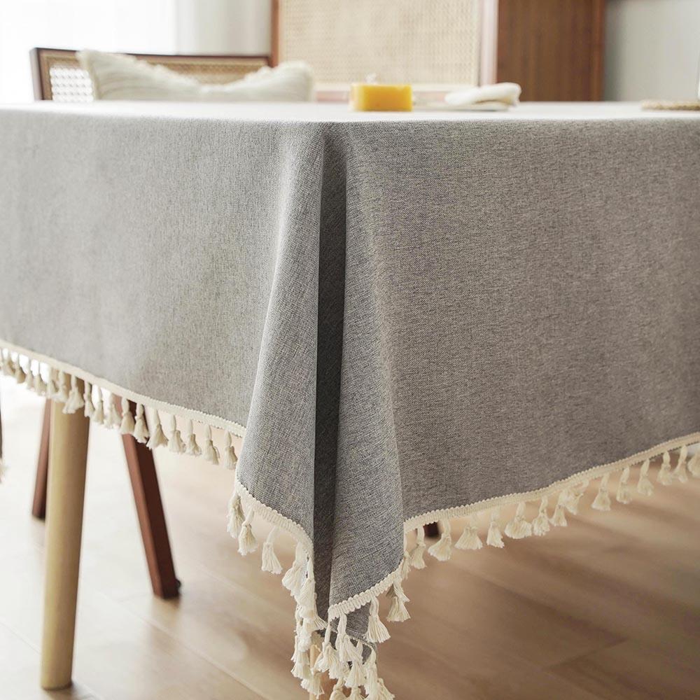 Grey Tablecloths With Cotton Tassels,  Farmhouse Table Cloth Rectangle Table, Rectangle Tablecloth For Kitchen, Dining, Part