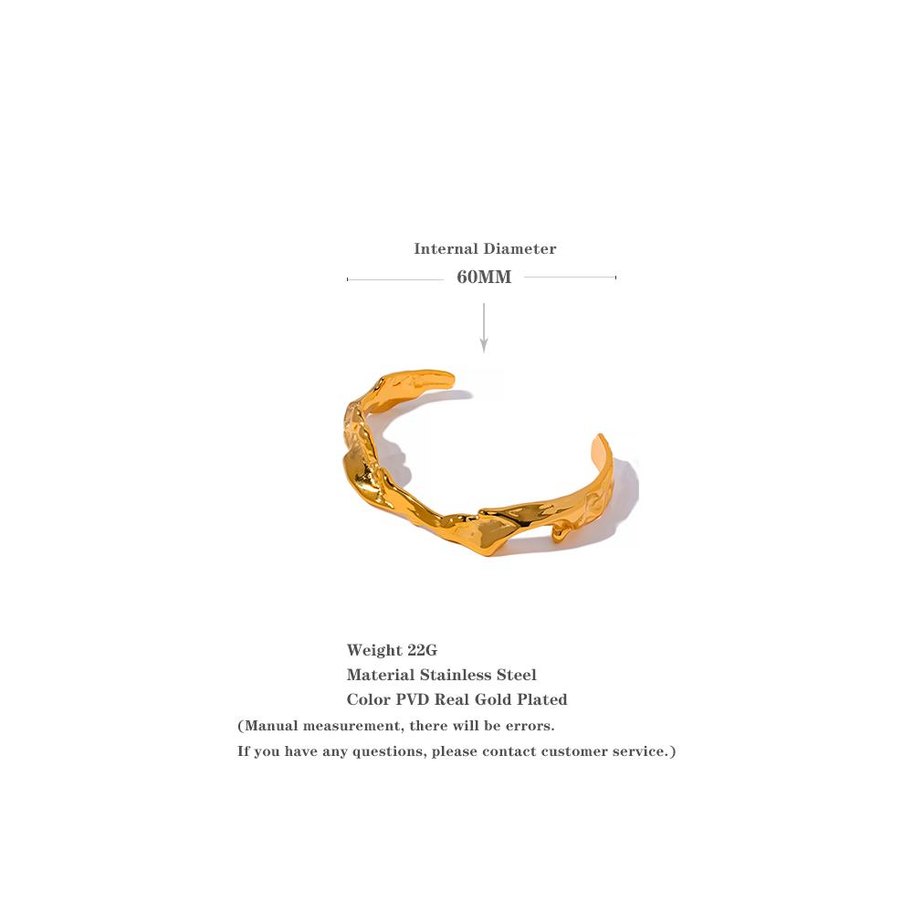 Yhpup Waterproof 18K Gold Color Stainless Steel Irregular Geometric Open Cuff Bracelet Bangle Personalized Metal Texture Jewelry