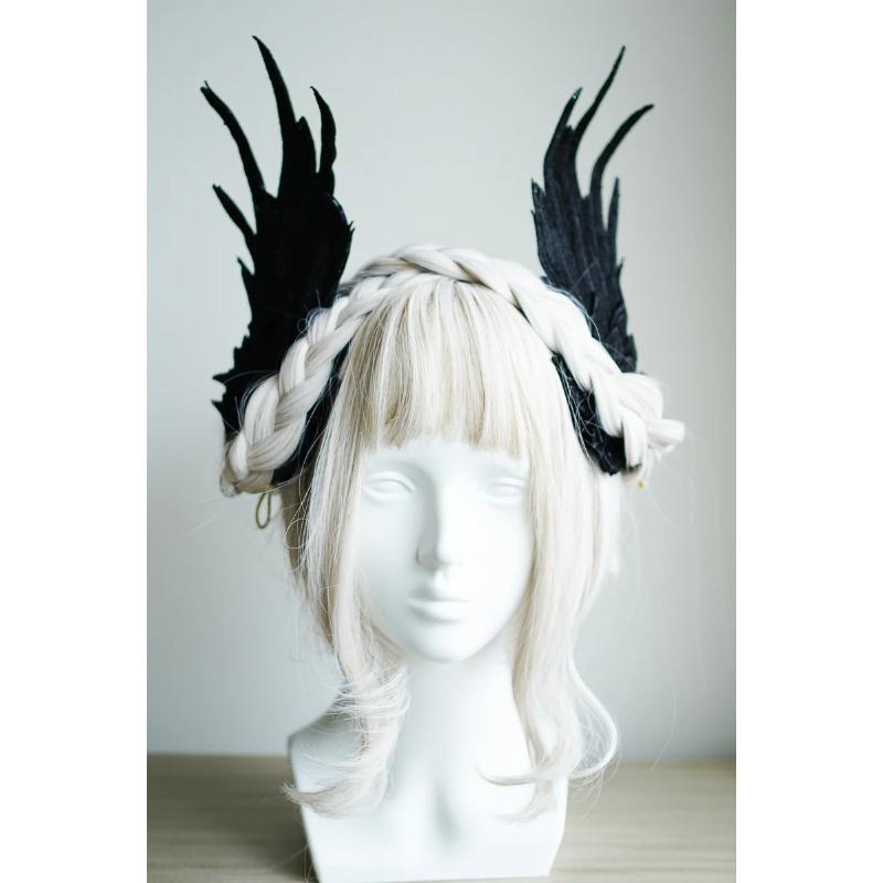 Handmade Cosplay Gothic Lolita Angel Wings Hairpin Demon Headdress Harajuku Horns Embroidery Feather Hair Clip Anime Accessories