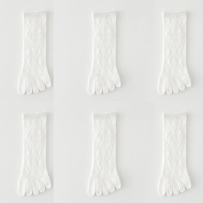 6 Pairs Women Spring and Autumn Pure Cotton Five Finger Socks Retro Solid Color Lace Striped Split Toe Socks Vintage Comfortable Socks