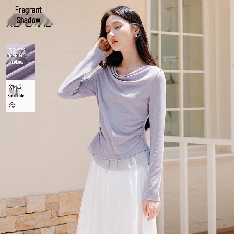 Xiangying Women s Purple Cowl Neck Long Sleeve T-Shirt M