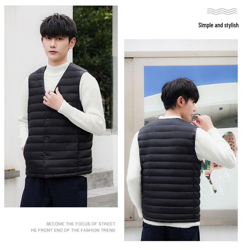 Men's 90% Down Solid Color V-Neck/Round Neck Vest Plus Size Jacket