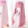 LM Cosplay kahküllü peruk sentetik düz saç 24 inç uzun isıya dayanıklı pembe peruk kadınlar için