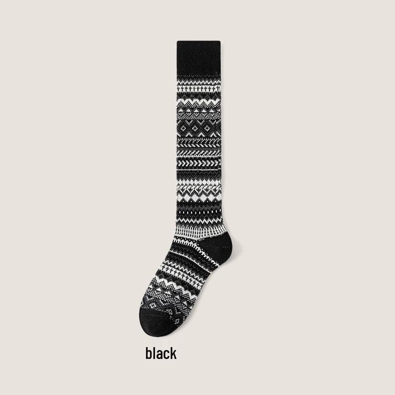 Double Needle Retro Ethnic Style Calf Socks - Warm, Trendy, Slimming Striped High-Top Cotton for Autumn & Winter