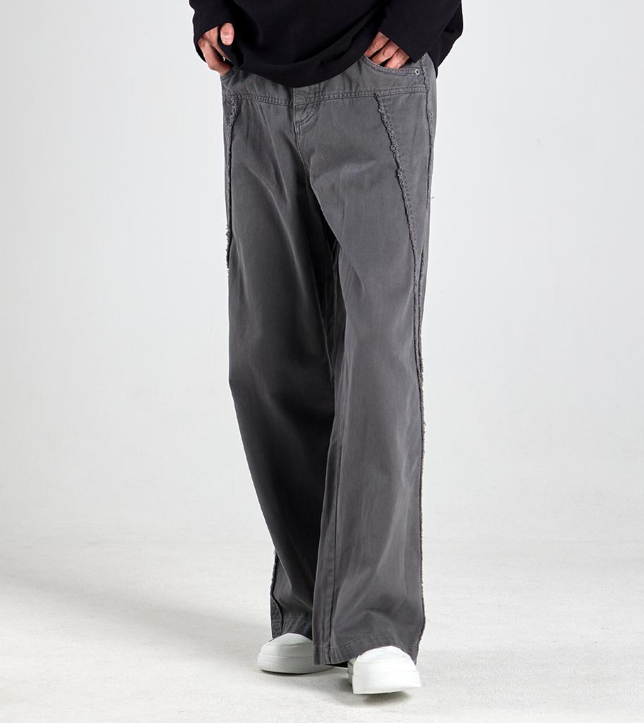 Beoteunseoul Vintage Washed Cutoff Curved Cotton Pants (Charcoal)