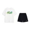 Fashionable Versatile Breathable Short Sleeve Comfortable Shorts Casual Sports Suit Men Suit Standard-White Black V369-1+W685-1