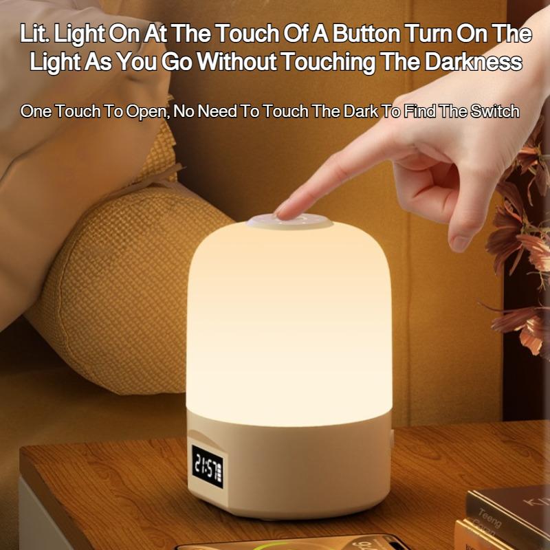 LED Bedside Lamp with Clock Display Touch Control Dimmable Night Light USB Rechargeable for Bedroom Baby Feeding