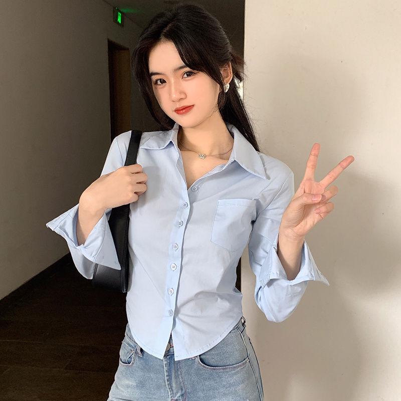 Women New Elegant Korean Shirts Summer Fashion Streetwear Slim Blouse Spring Casual Office Sexy Cropped Tops