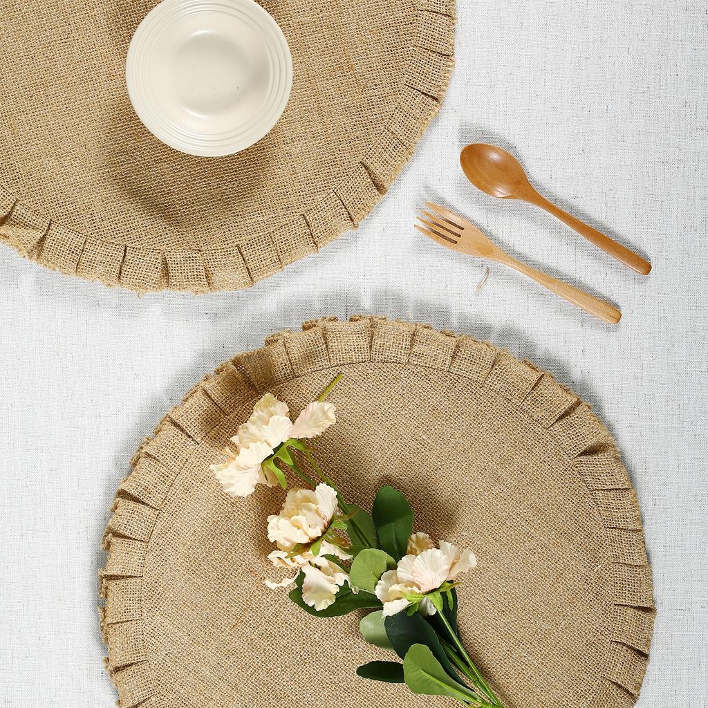 Set of 4 Round Jute Table Placemats - Vintage Mats for Parties Dining Table Coasters - Decorative Placemats  Jute