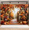 Autumn Forest Photography Background Fall Pumpkin Maple Leaves Street Light Kids Portrait Thanksgiving Backdrop Photo Studio