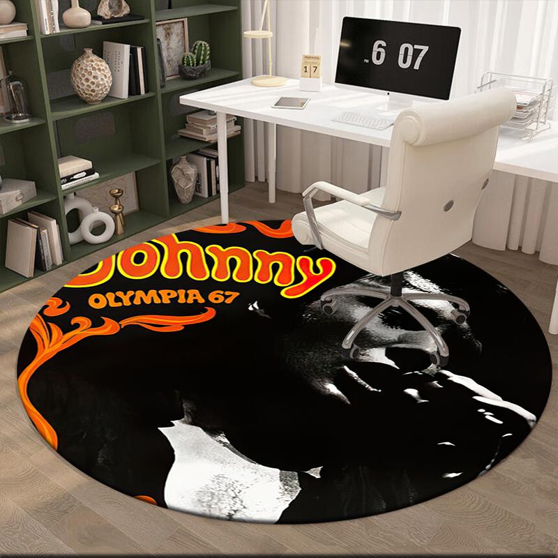 1pc Famous rock singer Johnny Hallyday Round carpet Painted Printed circular carpet, home door mat, outdoor travel protection carpet