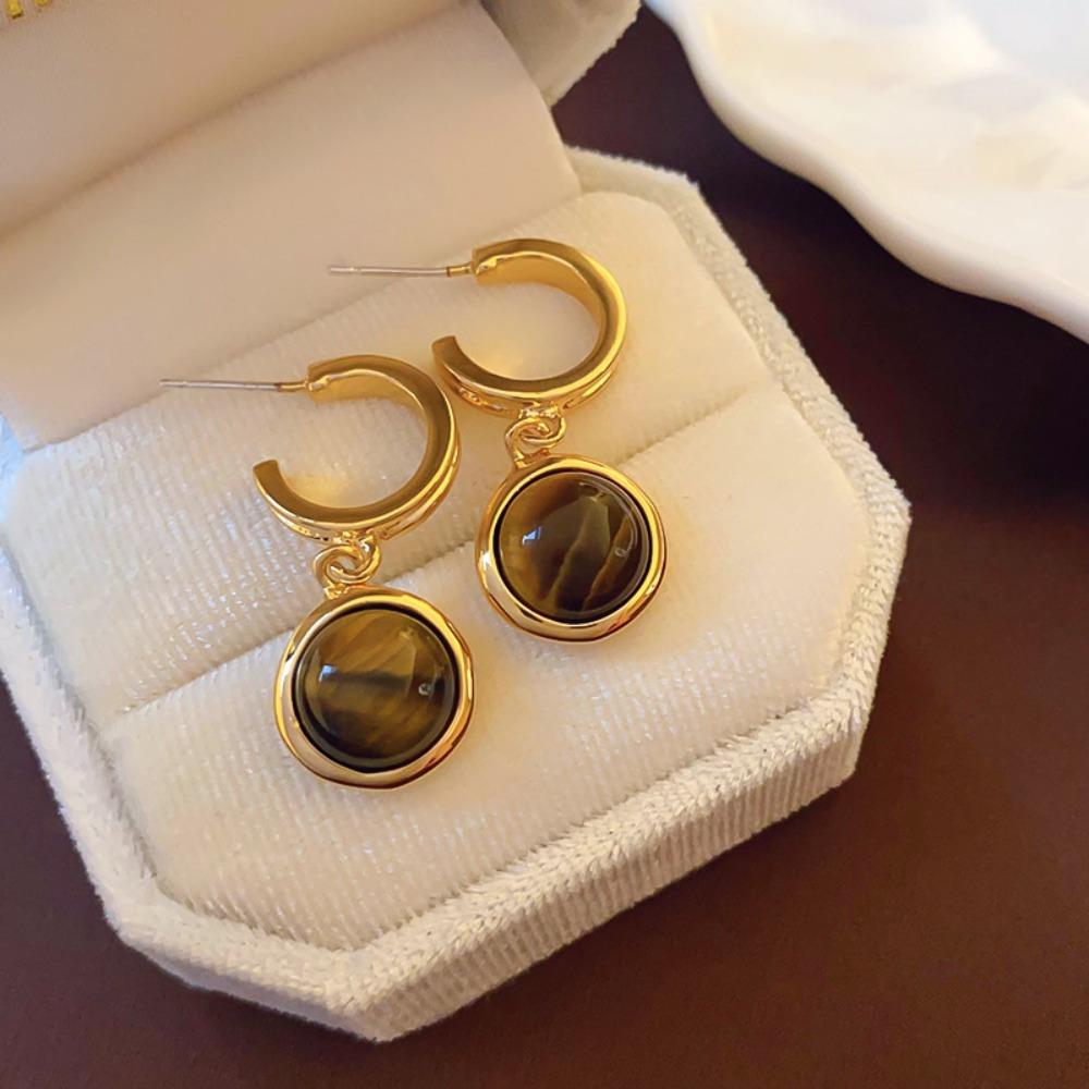 Cercei ovali Acul de Argint cu Piatra Ochi de Tigru Artificială Retro High-end Cercei Stud Nișă Cercei Versatili