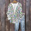 Women's Fashion Button V-Neck Ruffle Seven Sleeve Blouse Floral Printed Top