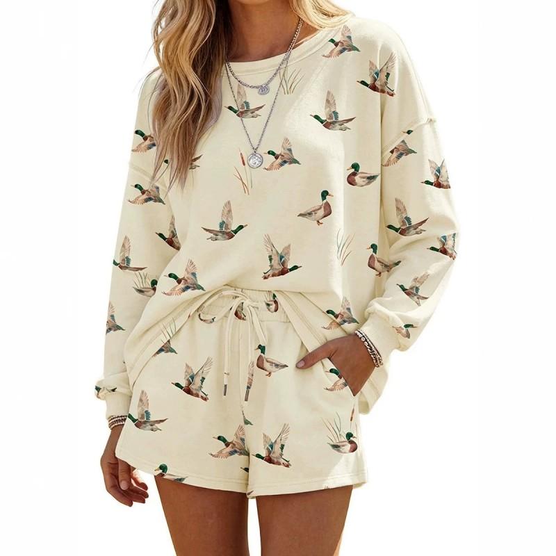 Womens Animal Print Long Sleeve Hoodie Cropped Pants Set Streetwear Casual Two Piece Outfit