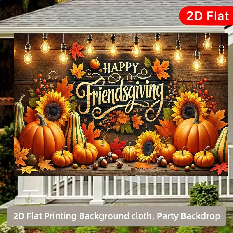 2D Flat Printed Happy Friendsgiving Background Cloth