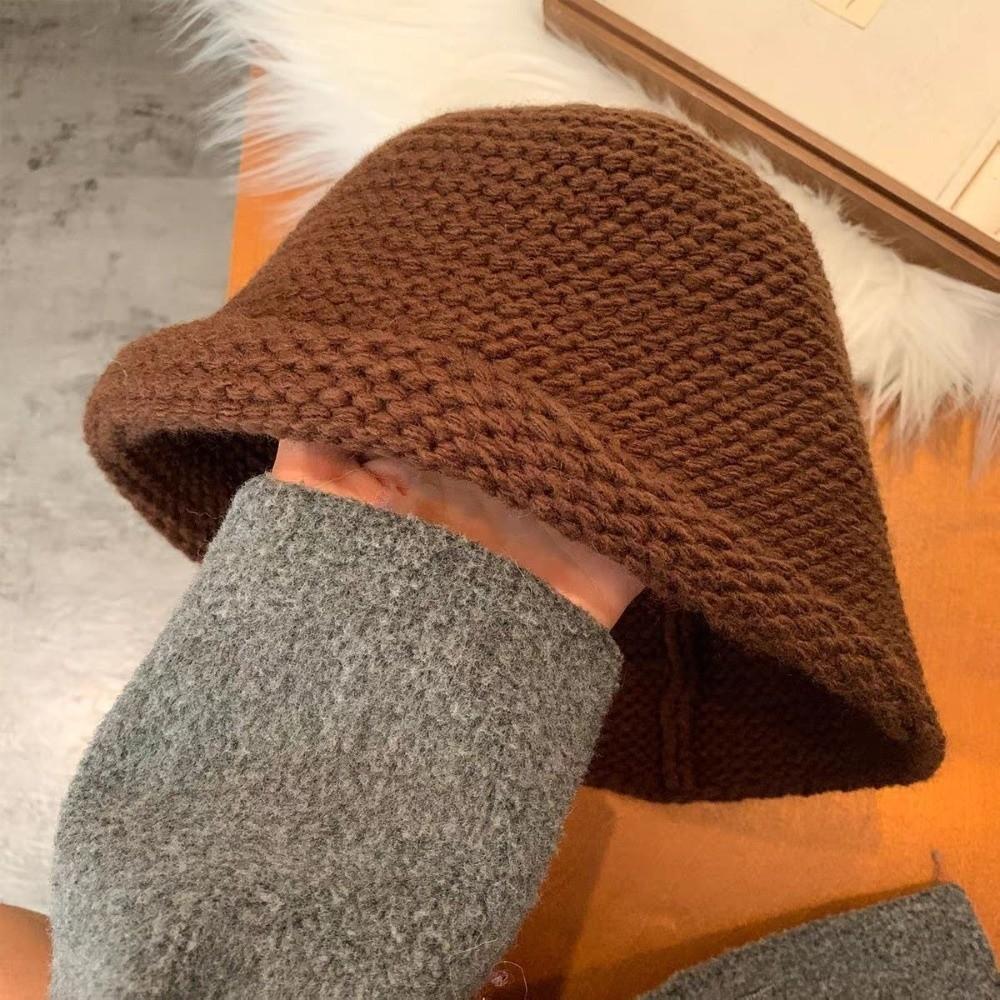 Ear-Protecting Knit Hat Coarse Knit Bucket Cap Fashion Winter Hat Autumn and Winter