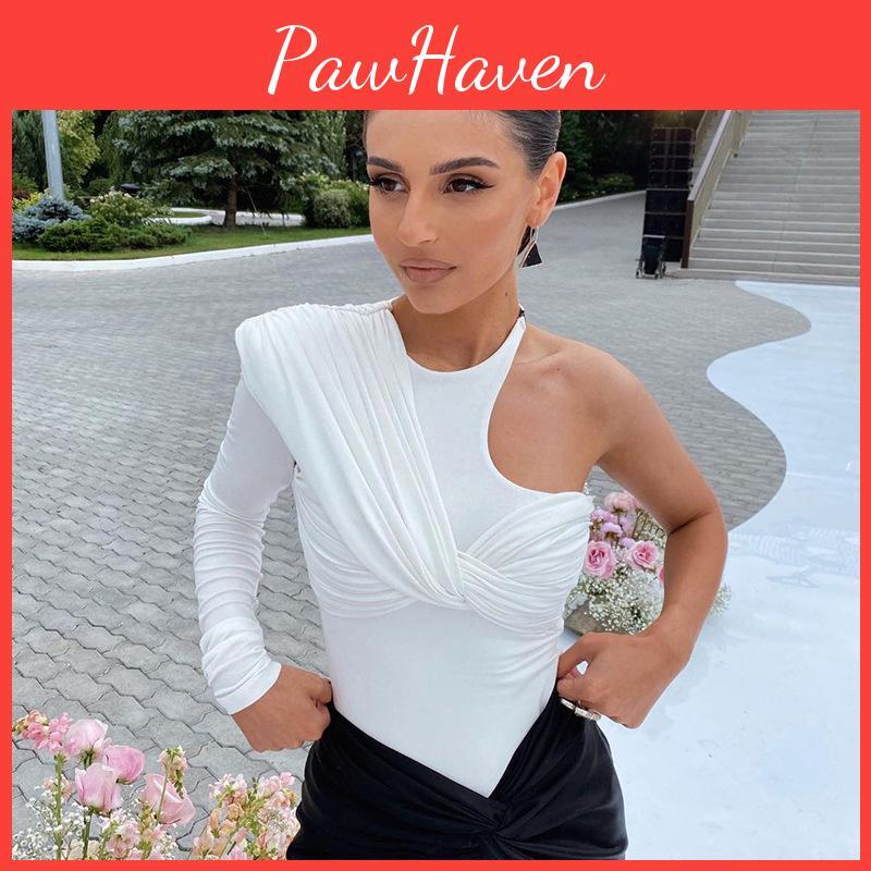Shoulder Sexy Summer One Backless Twist Bodysuits Women Long Sleeve Skinny High Waist Bodysuit Club Party Streetwear