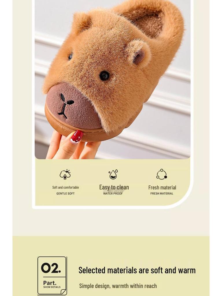 Capybara Cotton Plush Slippers - Winter 2025 | Men's & Women's Warm, Thick-Soled Indoor Footwear