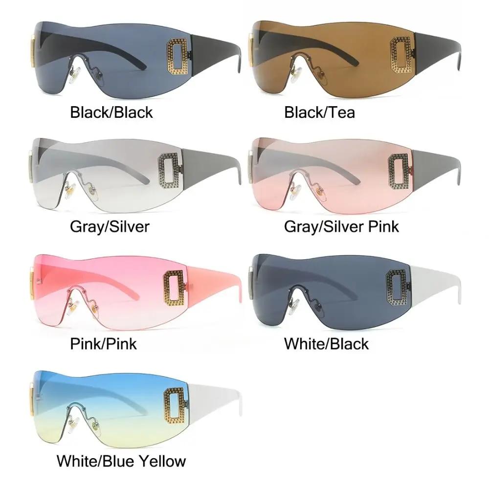Trendy Frameless Eyewear Jeweled Shades Sport Sunglasses Y2K Sunglasses for Women Wrap Around Punk