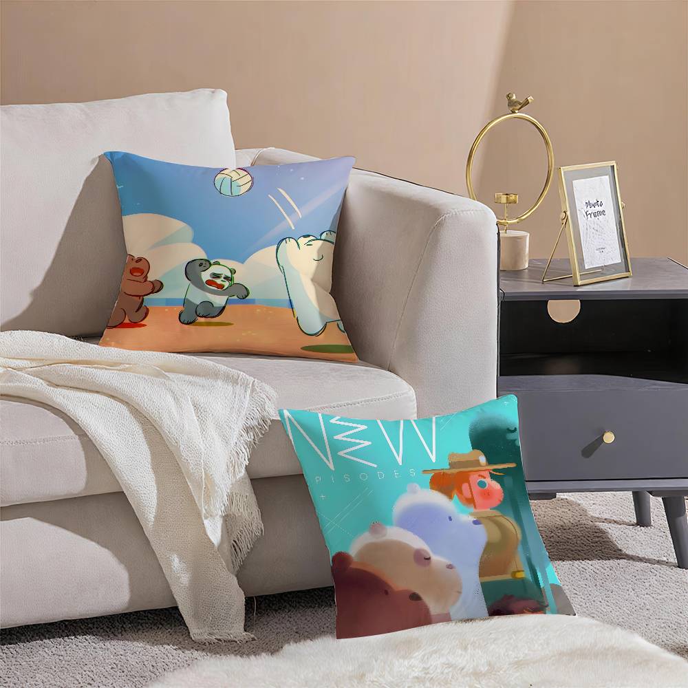 Cute Cartoon W-We Bare Bears-Children Pillow Case Comfort Sofa Bed Silky Elegant Invisible Zipper Decorative Cushion Cover