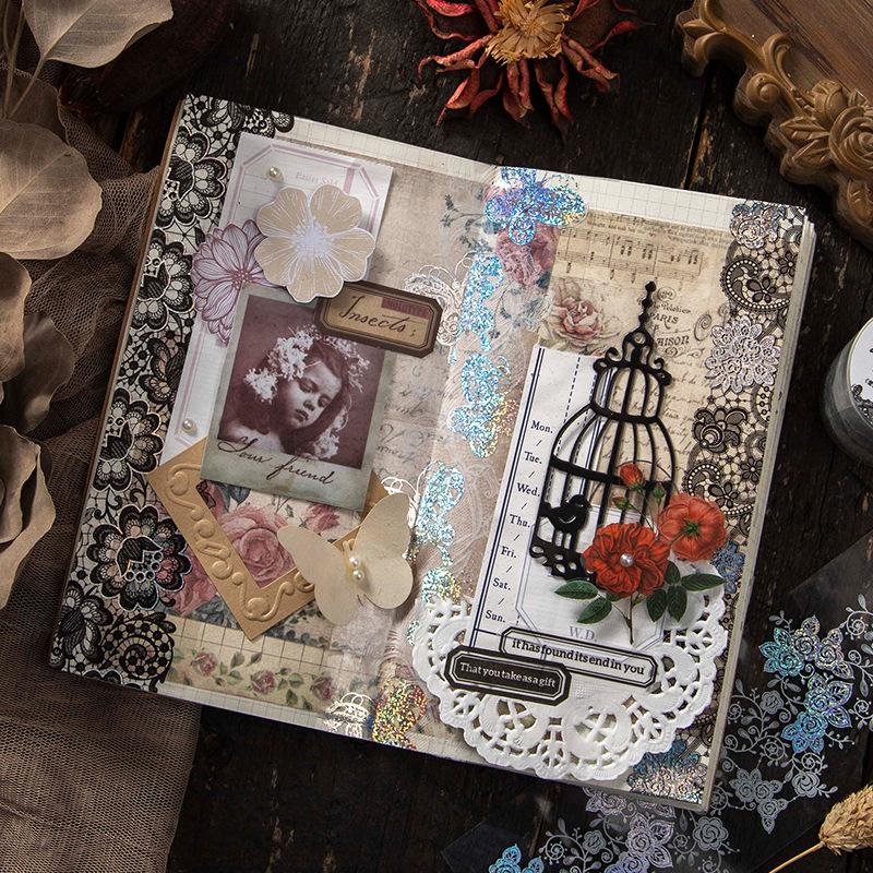 5.5cm*2m Silver stamping Lace tape Decorative Stick Labels Scrapbooking material Adhesive Diy Junk Journal Supplies