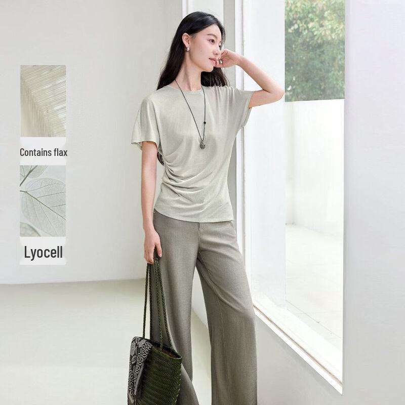 IHIMI Women s Lyocell T-Shirt & Linen Pants Two-Piece Set 2XL