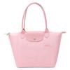 Le Pliage Green Effen Kleur Geborduurd Logo Ritssluiting Drukknop Leer Tote Boodschappentas Handvat Schouderband Medium 2605919P75