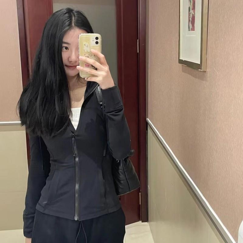 Womens Fleece-Lined Yoga Jacket With Zipper Stretchy Slim Fit Long Sleeve Activewear Top Gym Workout