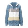 Women's Fashion Casual Loose Plush Striped Stitching Hooded Jacket Coat