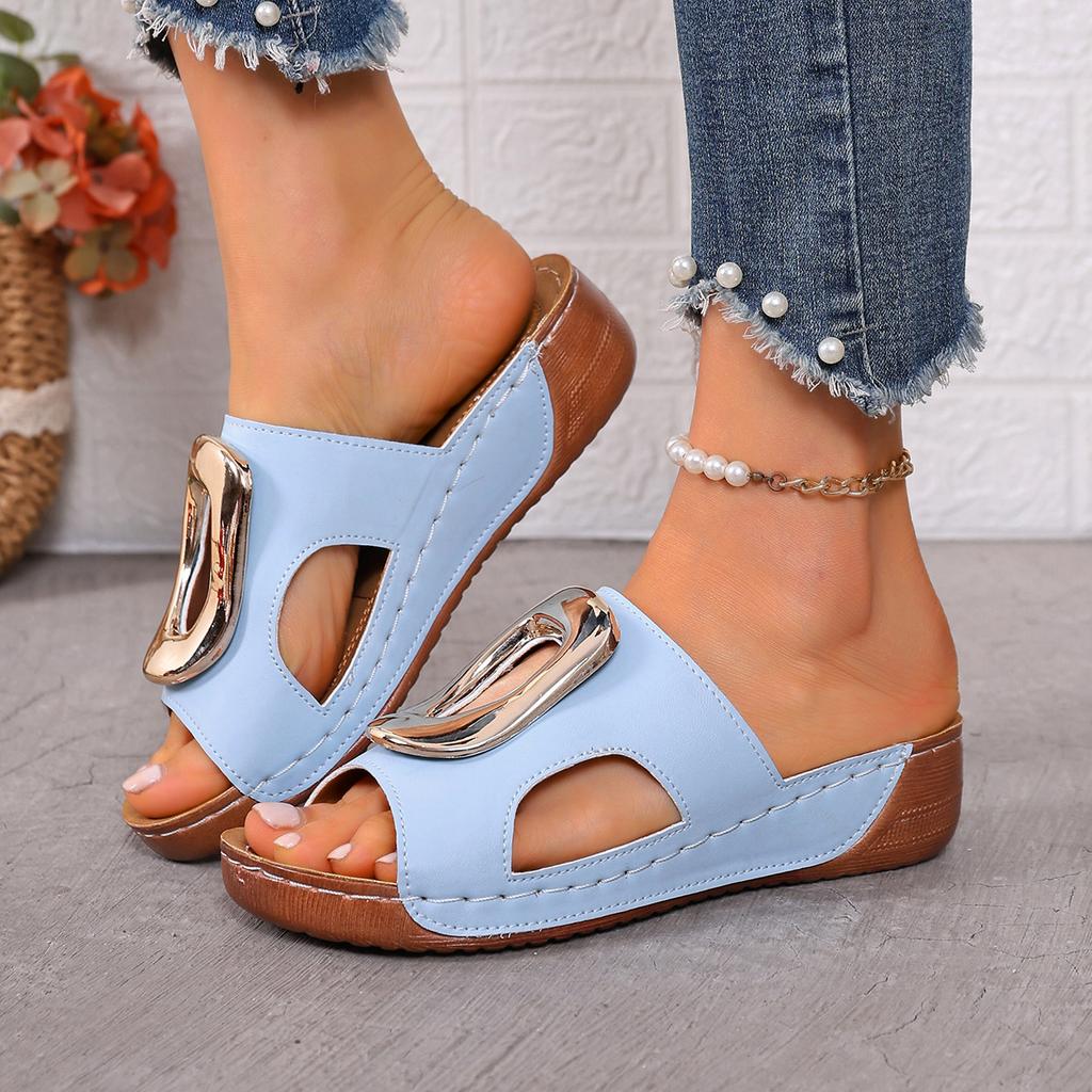 Women's Best Selling Slippers Summer Beach Slippers Solid Color Round Head Slope Heels Casual Designer Shoes