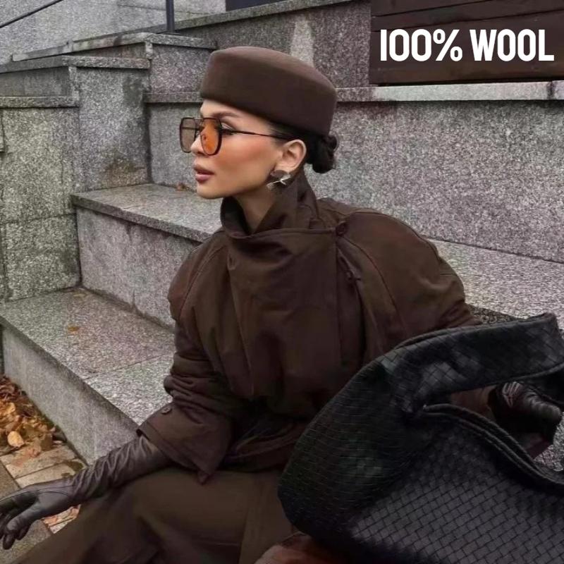 Ins New 100% Wool Flat-Top Fedoras Women Wedding Church Party Pillbox Hat Winter Fashion Retro Lady Hard Top Painter Berets Cap