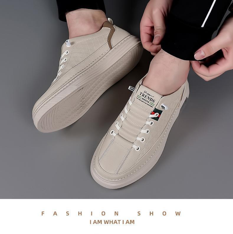 Men's 2024 Autumn Trend: Super Soft Genuine Leather White Skate Shoes - Breathable, Versatile, Casual Sports Style.
