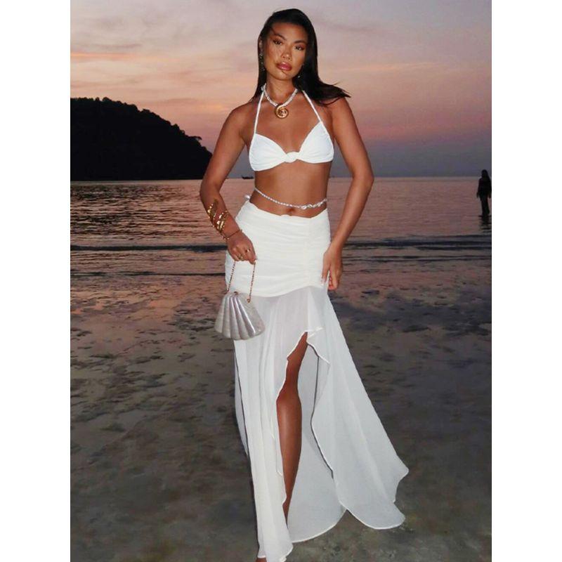 Island Vacation Style Two-piece Set Bikini Halter Spaghetti Straps