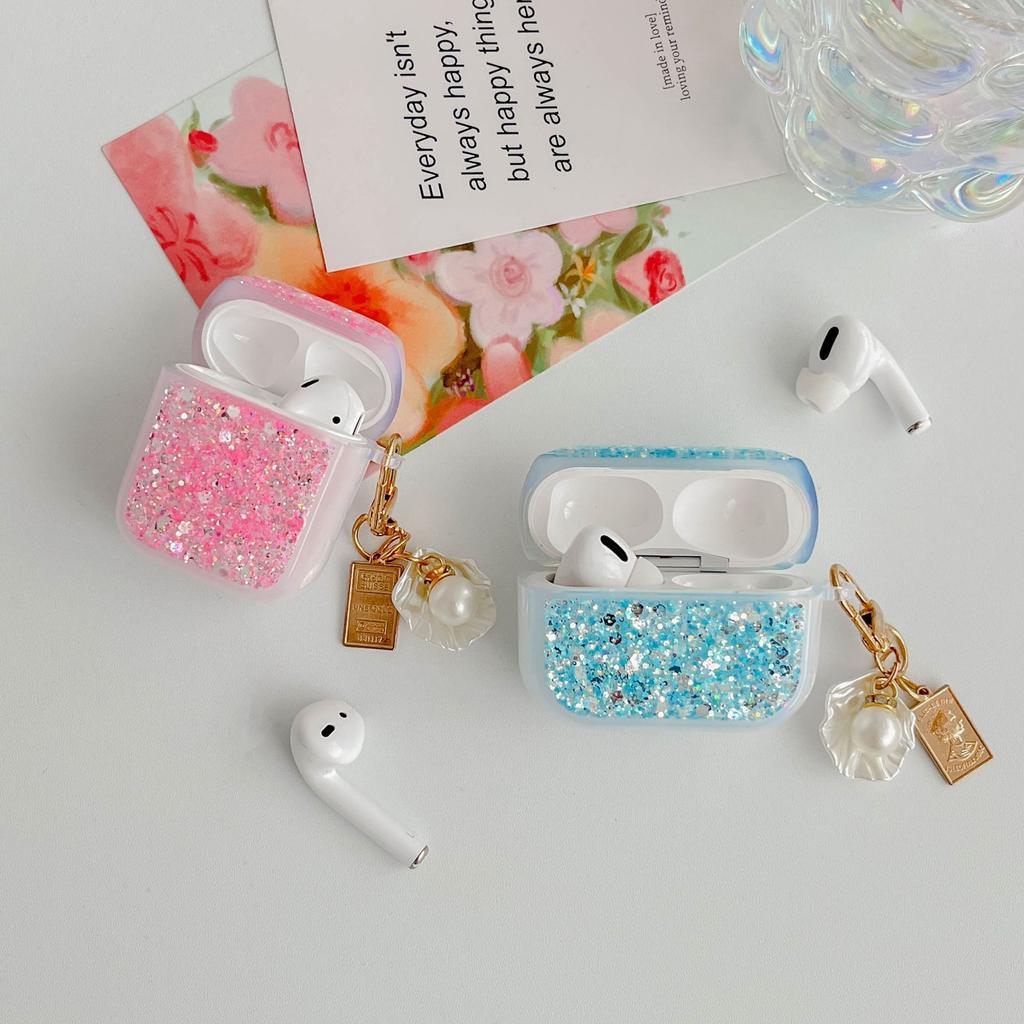 Glitter Earphone Case High Flash for Apple AirPods 1 /1/1 Generation Pro1 Cute Girl Shell Pearl Pendant